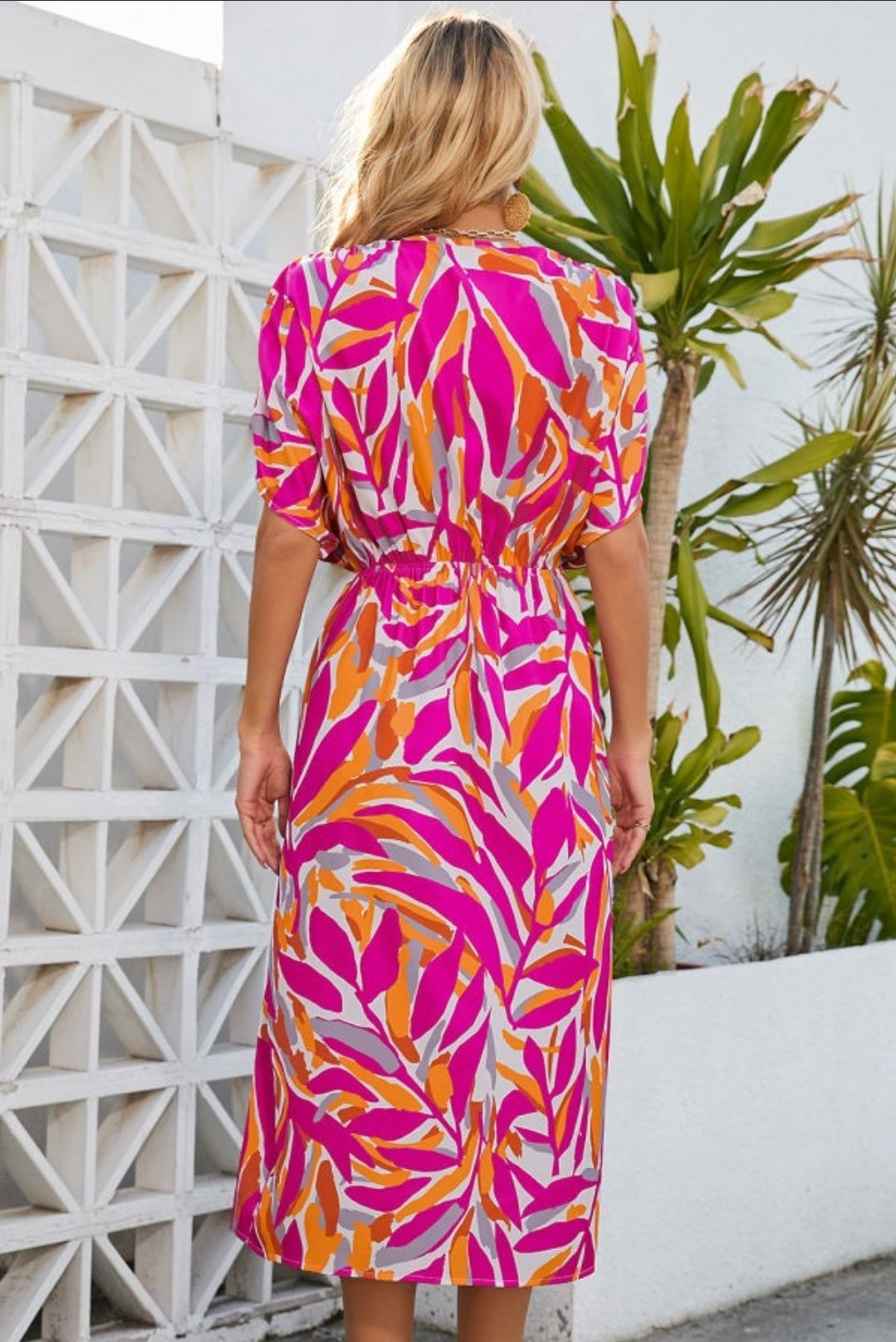 Rose Tropical Midi Dress
