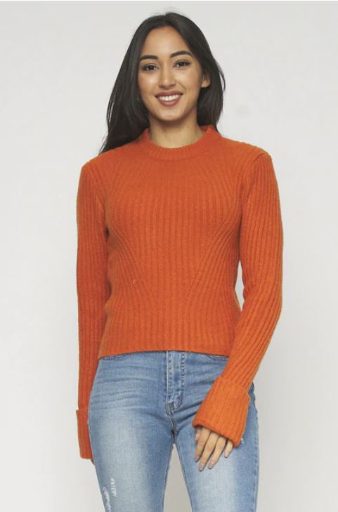 PUMPKIN LONG SLEEVE ROUND NECK CABLE THICK KNIT SWEATER TOP